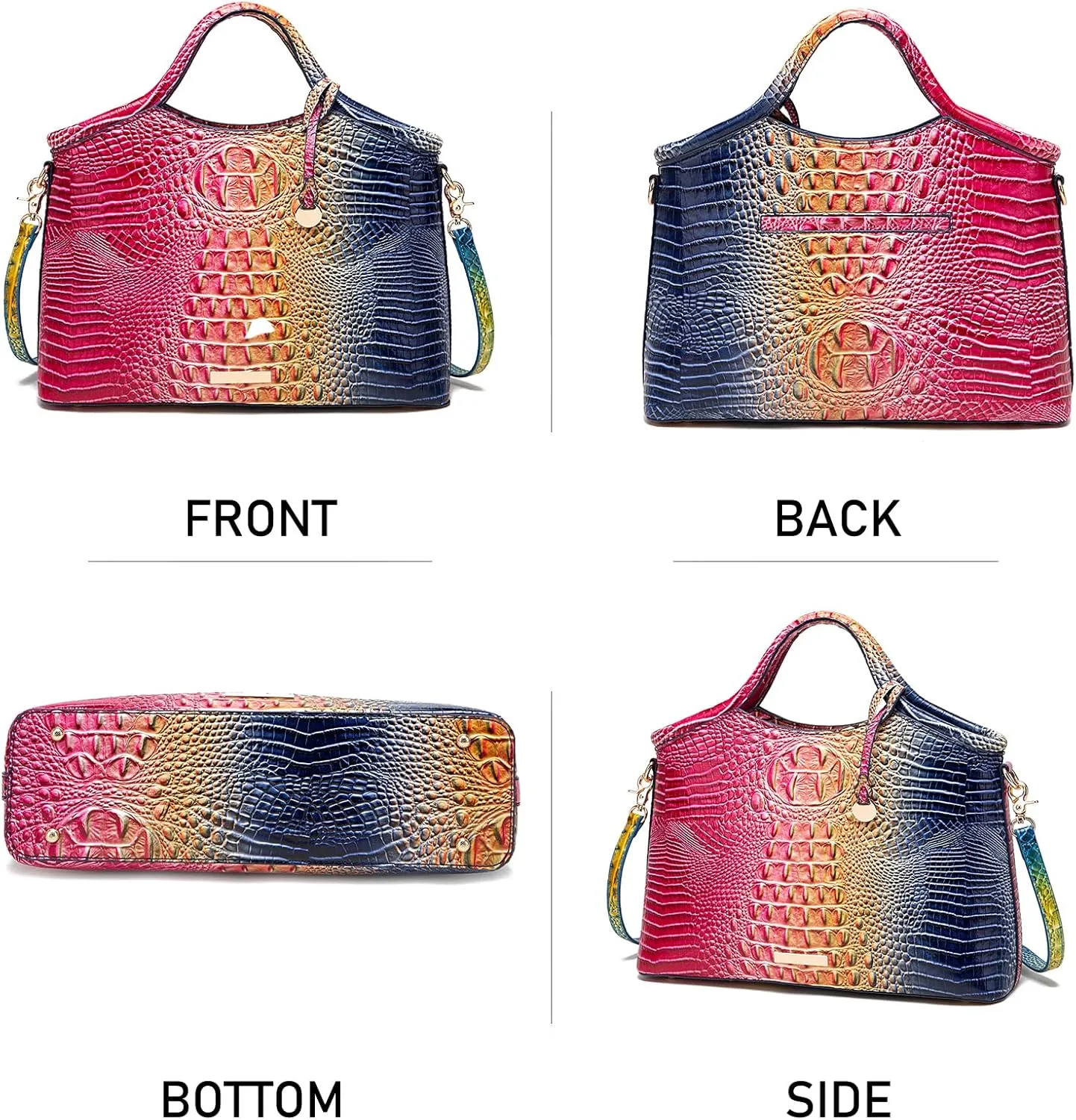 Crocodile Pattern Gradient Top Handle Satchel Large Capacity Tote Bag Casual Versatile Commuter Bag Leather