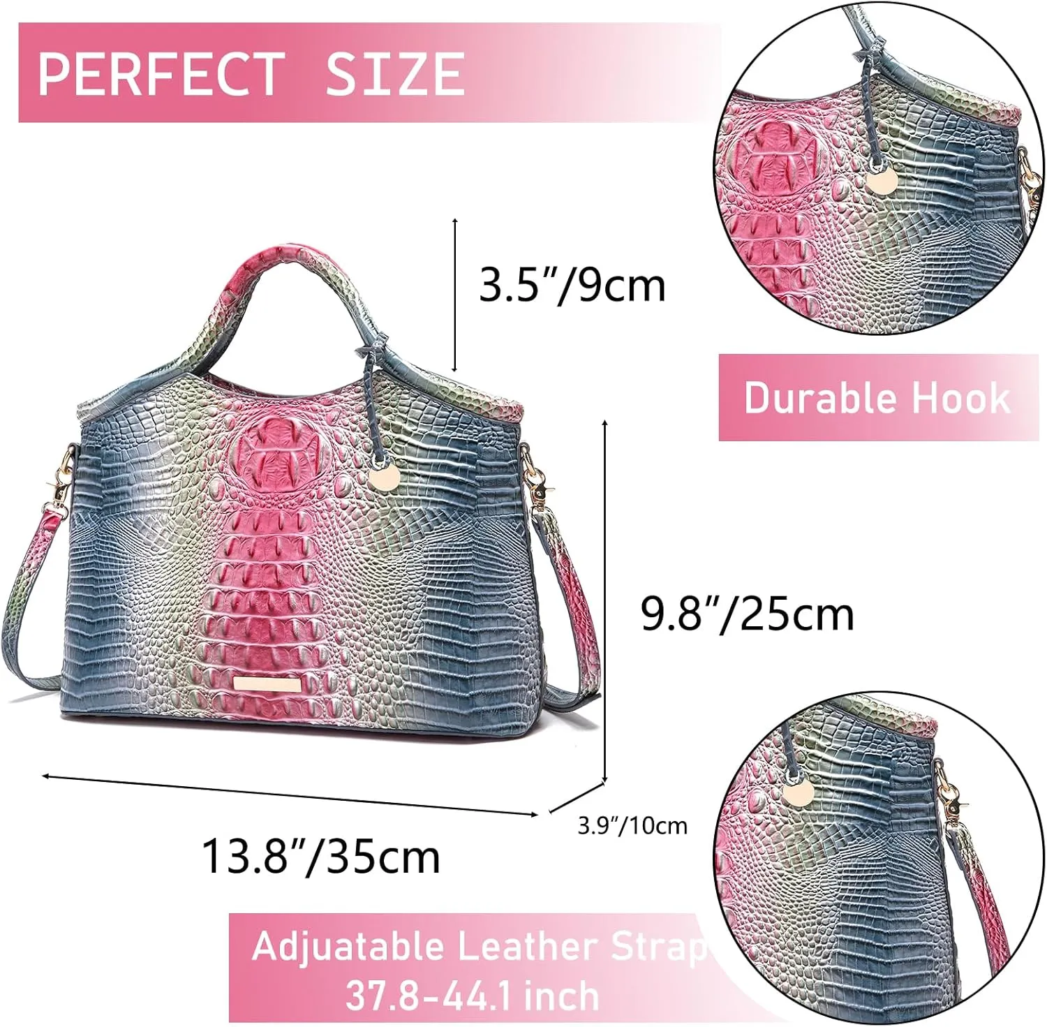 Crocodile Pattern Gradient Top Handle Satchel Large Capacity Tote Bag Casual Versatile Commuter Bag Leather