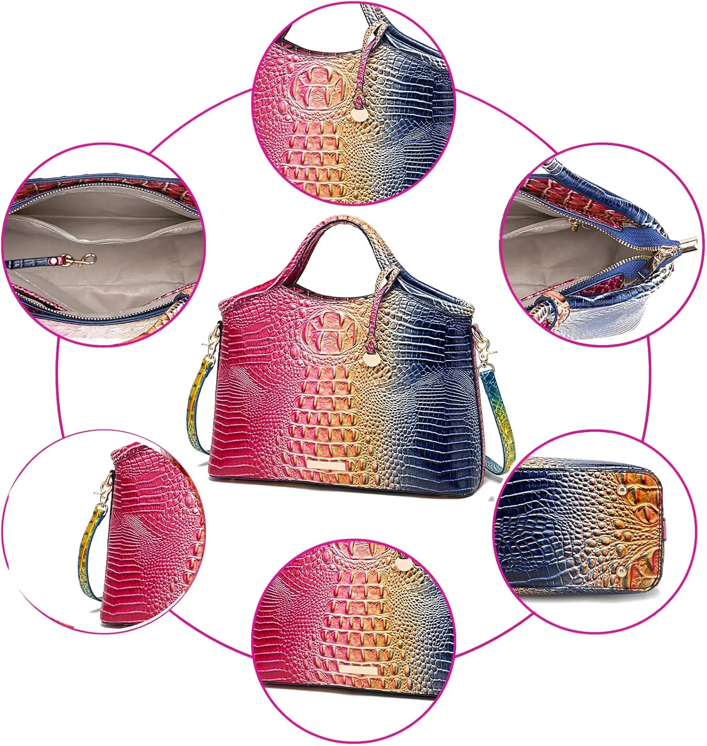 Crocodile Pattern Gradient Top Handle Satchel Large Capacity Tote Bag Casual Versatile Commuter Bag Leather