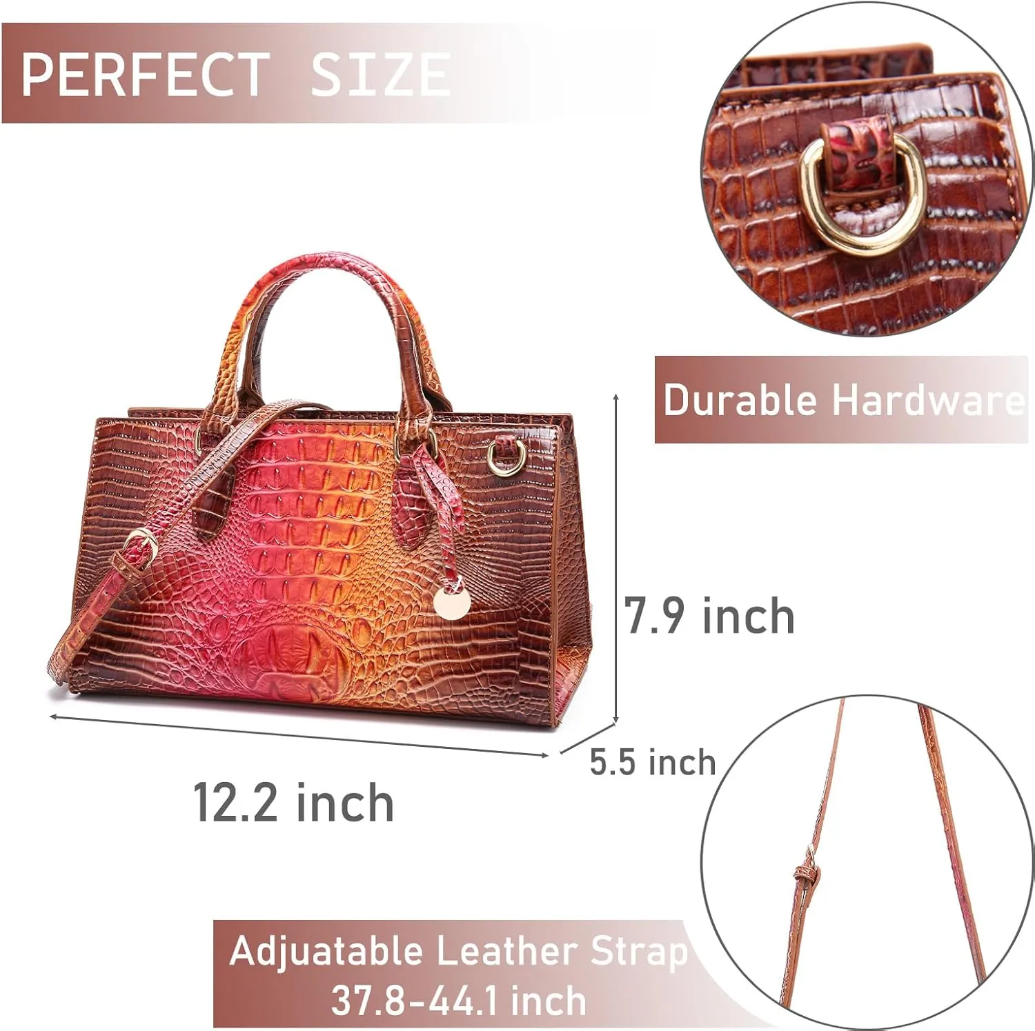 Crocodile Pattern Gradient Top Handle Satchel Large Capacity Tote Bag