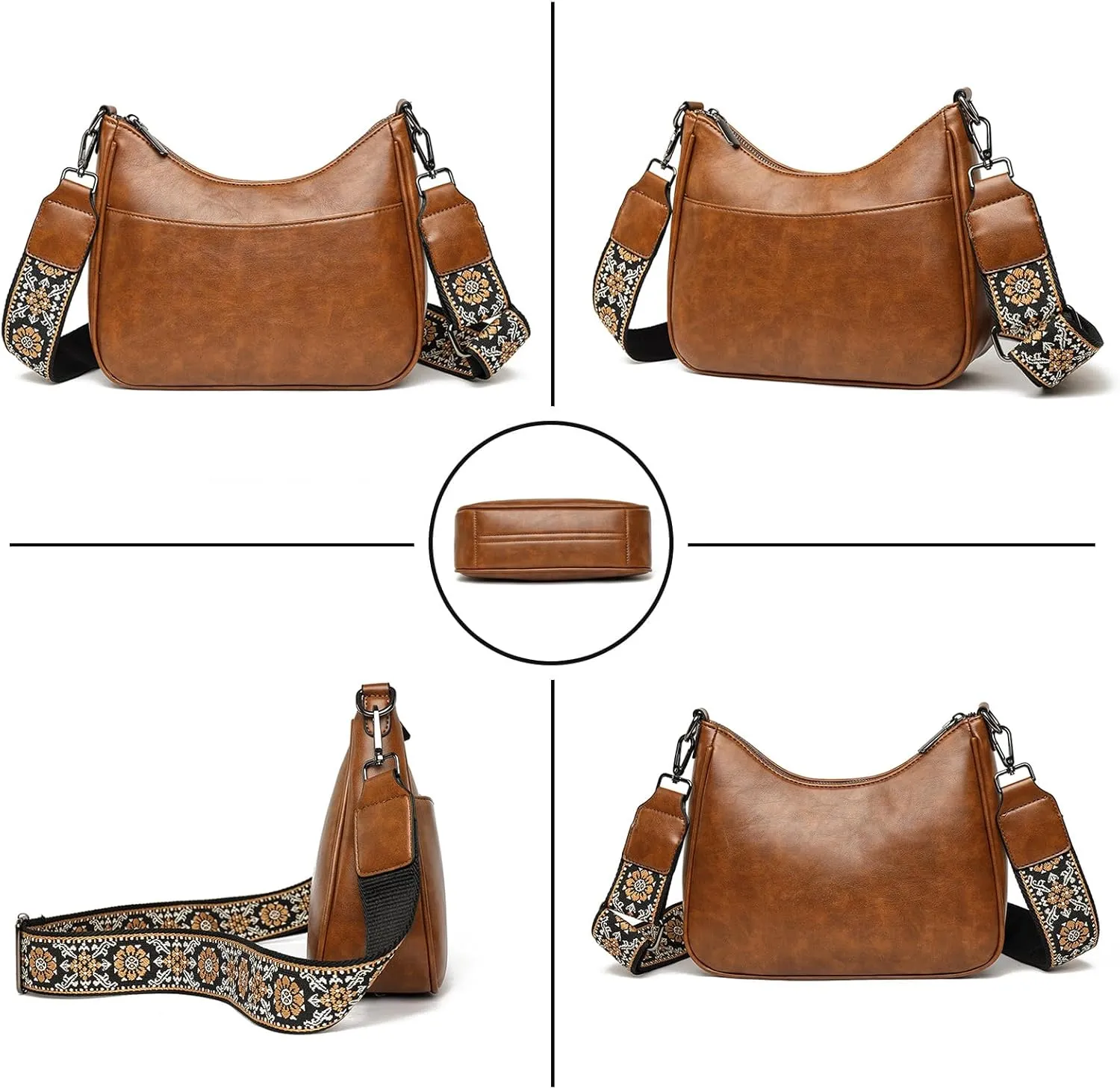 Crossbody Purses for Women Handbags Leather Crescent Bags, Shoulder Bag with Adjustable Wide Strap
