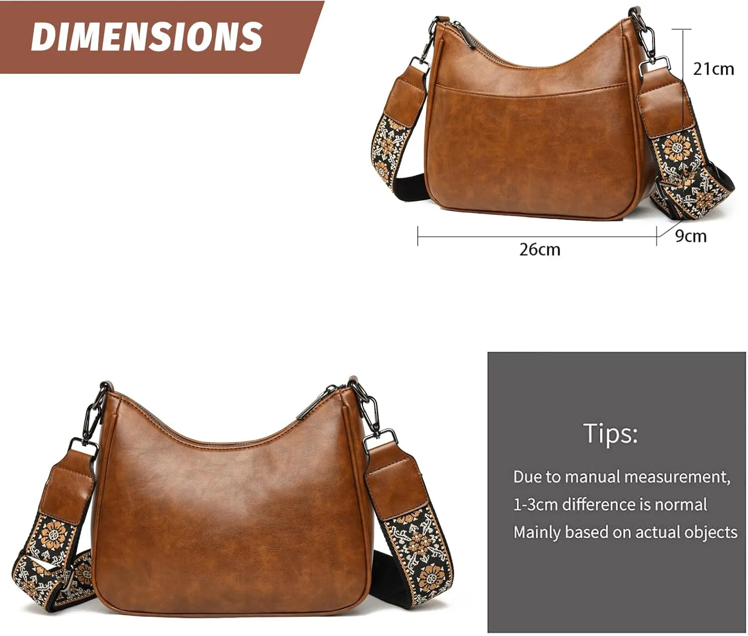 Crossbody Purses for Women Handbags Leather Crescent Bags, Shoulder Bag with Adjustable Wide Strap
