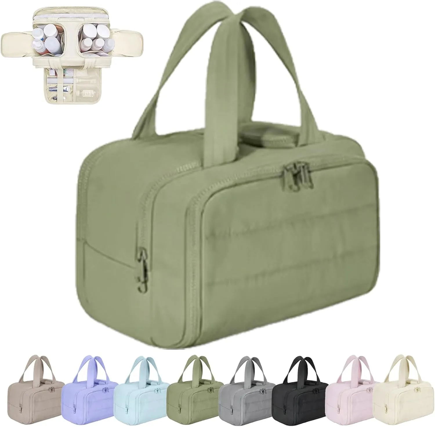 Cureaway Travel Bag, Curetoaway Large Capacity Wide-Open Travel Cosmetic Bag, Waterproof Portable,with 4 Compartments and Handle (Green)