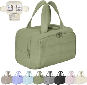 Cureaway Travel Bag, Curetoaway Large Capacity Wide-Open Travel Cosmetic Bag, Waterproof Portable,with 4 Compartments and Handle (Green)