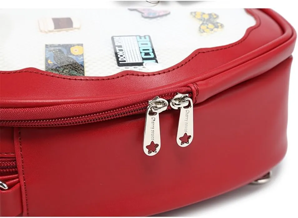 Cute Apple Ita Bag Badges Pins Display Backpack PU Leather Y2k Shoulder Bag Handbag with Mesh Insert Pad (White, Large)