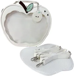 Cute Apple Ita Bag Badges Pins Display Backpack PU Leather Y2k Shoulder Bag Handbag with Mesh Insert Pad (White, Large)