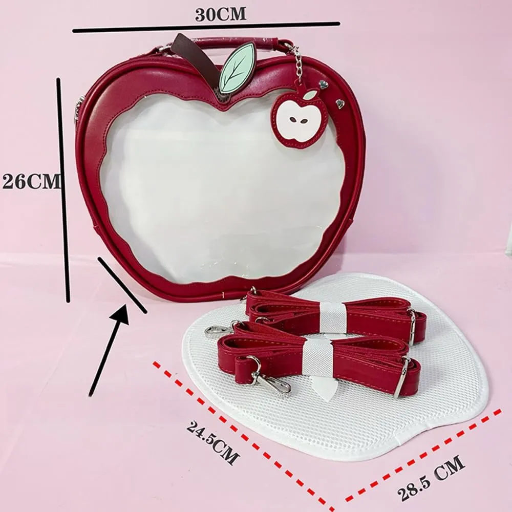 Cute Apple Ita Bag Badges Pins Display Backpack PU Leather Y2k Shoulder Bag Handbag with Mesh Insert Pad (White, Large)