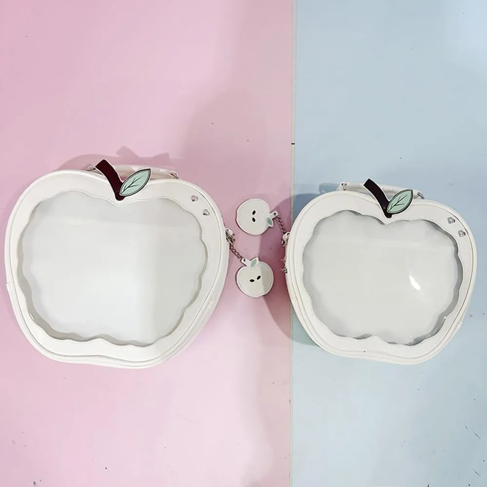 Cute Apple Ita Bag Badges Pins Display Backpack PU Leather Y2k Shoulder Bag Handbag with Mesh Insert Pad (White, Large)