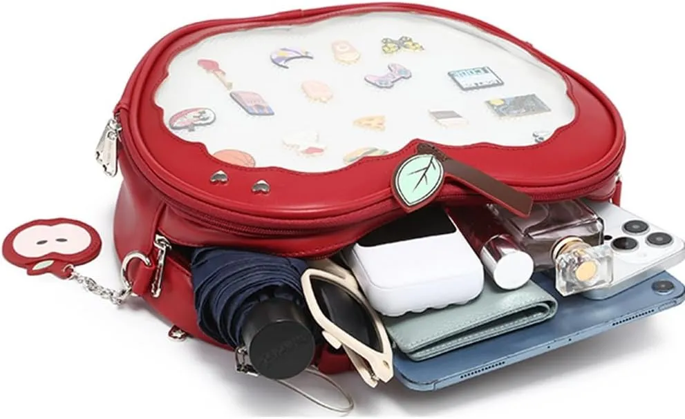 Cute Apple Ita Bag Badges Pins Display Backpack PU Leather Y2k Shoulder Bag Handbag with Mesh Insert Pad (White, Large)