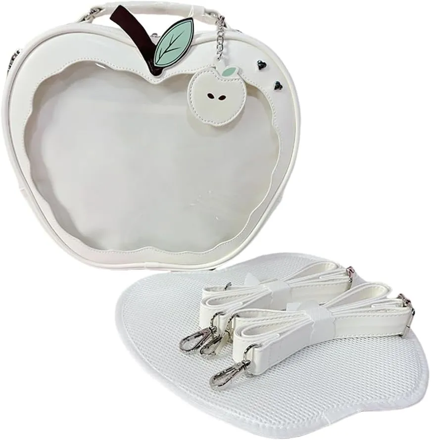 Cute Apple Ita Bag Badges Pins Display Backpack PU Leather Y2k Shoulder Bag Handbag with Mesh Insert Pad (White, Large)