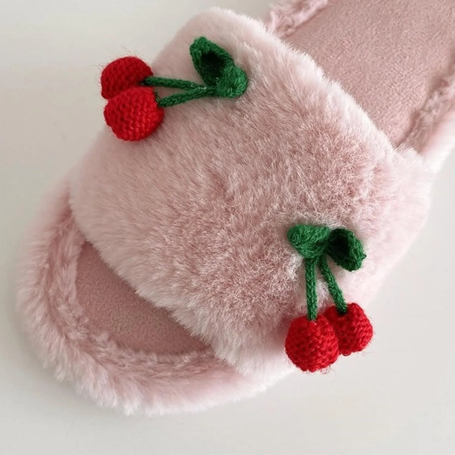 Cute Cherry Slippers for Women Indoor Cozy Soft Fuzzy House Slipper Winter Warm Plush Home Bedroom Shoes Slip On Lightweight