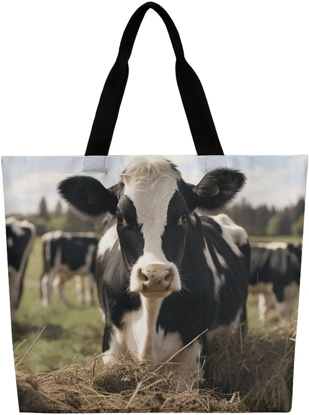 Cute Cows Tote Bag Large Women Casual Shoulder Bag Reusable Grocery Bag Fasion Handbag for Office Shopping Travel
