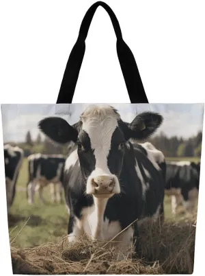 Cute Cows Tote Bag Large Women Casual Shoulder Bag Reusable Grocery Bag Fasion Handbag for Office Shopping Travel