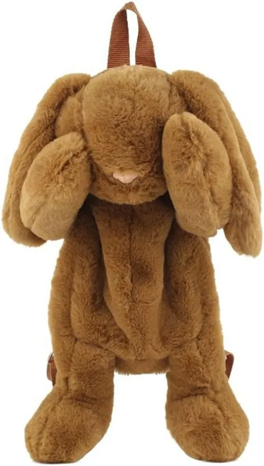 Cute Fuzz Plush Animal Backpack Rabbit Backpack Kawaii Bunny Backpack Fluffy Shoulder Bag Casual Daypack (Brown)