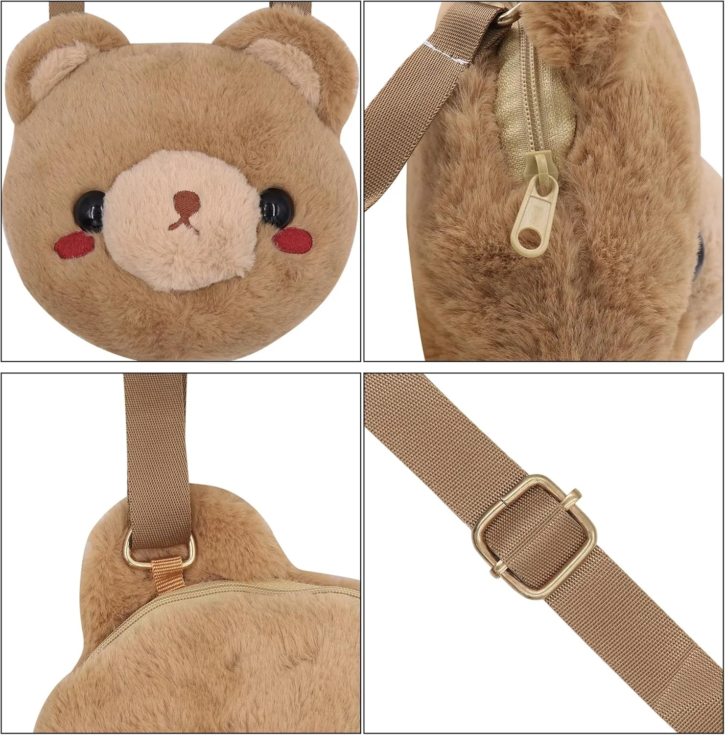 Cute Stuffed Animal Purse for Girls 3D Bear Panda Head Crossbody Bag Fluffy Pig Frog Shoulder Bag Plush Animal Bag