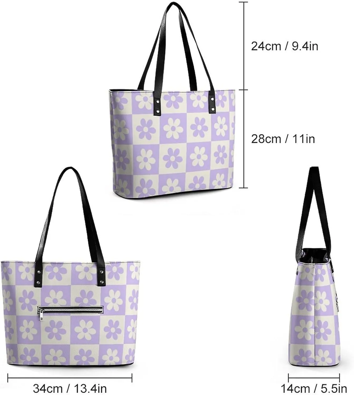 Cute Unicorns Bow Hearts Hobo Handbags With Zipper Large Capacity Satchel Tote Bag Shoulder Bag