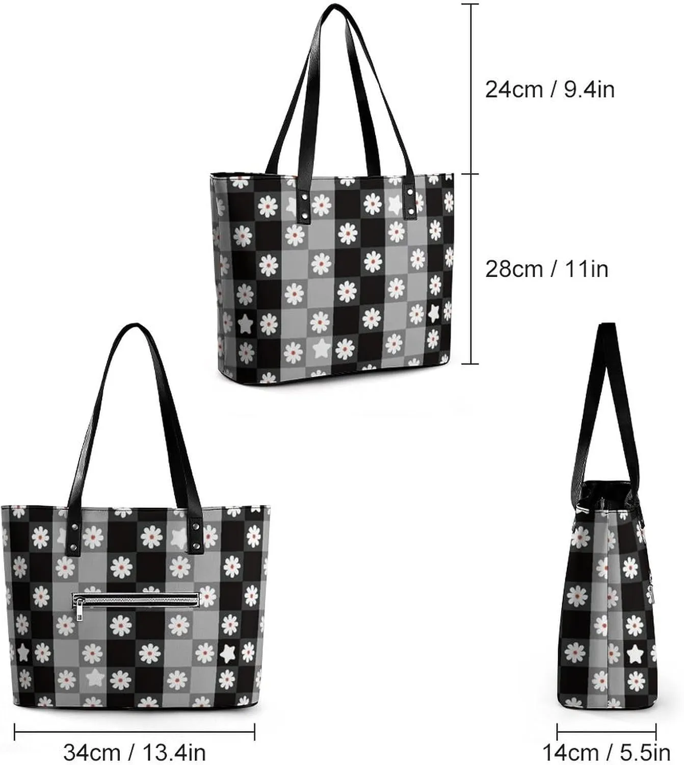 Cute Unicorns Bow Hearts Hobo Handbags With Zipper Large Capacity Satchel Tote Bag Shoulder Bag