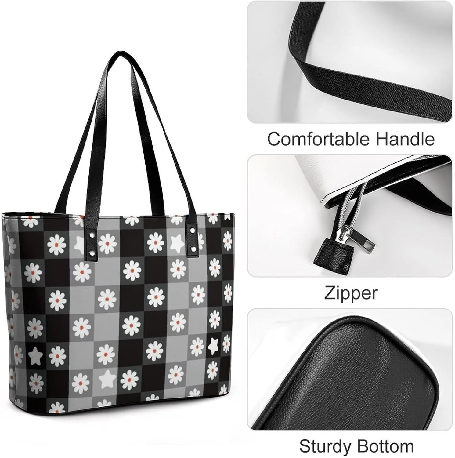 Cute Unicorns Bow Hearts Hobo Handbags With Zipper Large Capacity Satchel Tote Bag Shoulder Bag