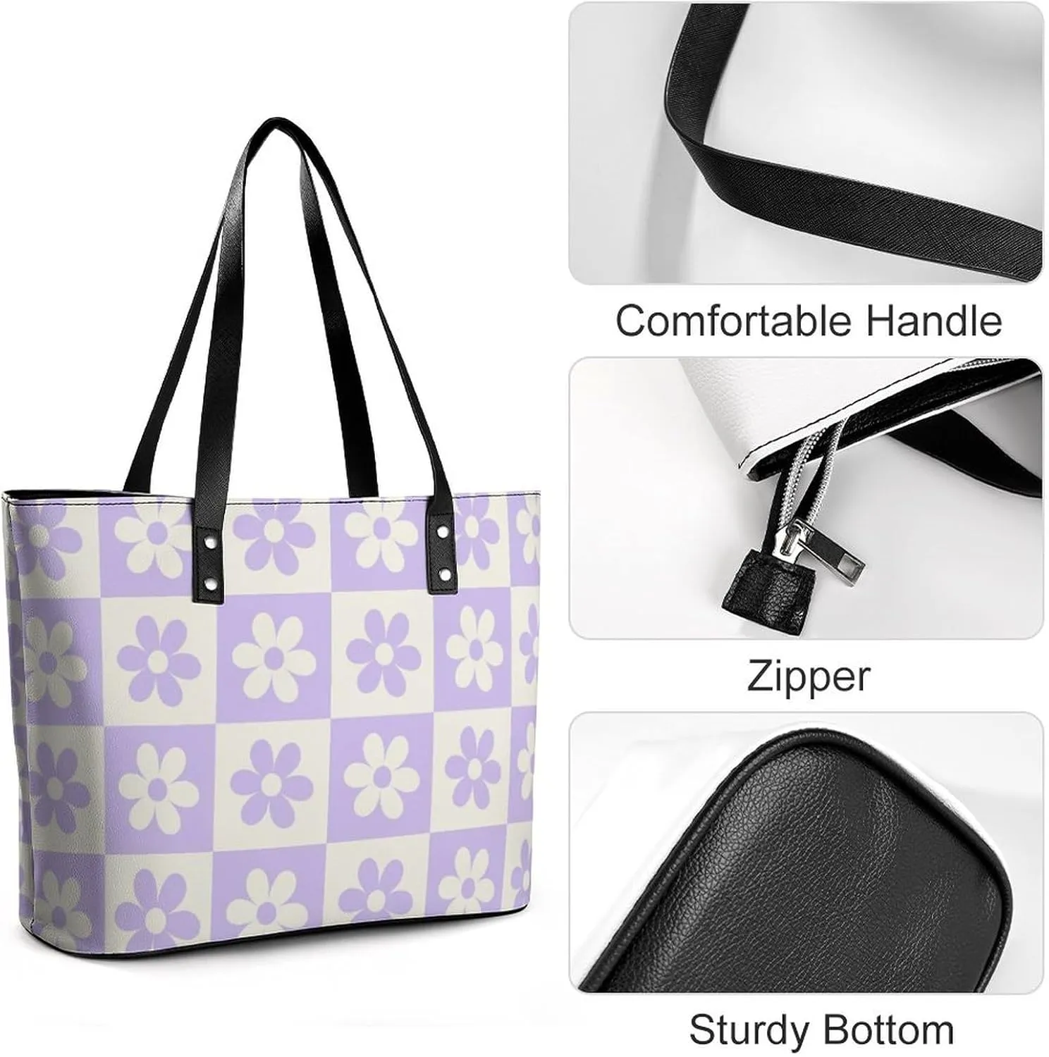 Cute Unicorns Bow Hearts Hobo Handbags With Zipper Large Capacity Satchel Tote Bag Shoulder Bag