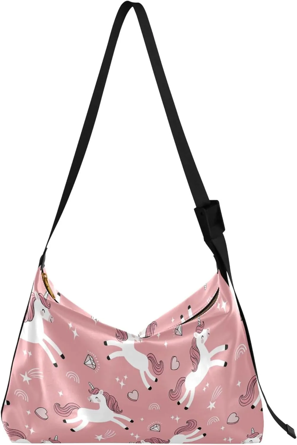 Cute Unicorns Diamonds Pink Women Leather Handbags Hobo Large Purse Crossbody Animal Print Simple Shoulder Bag