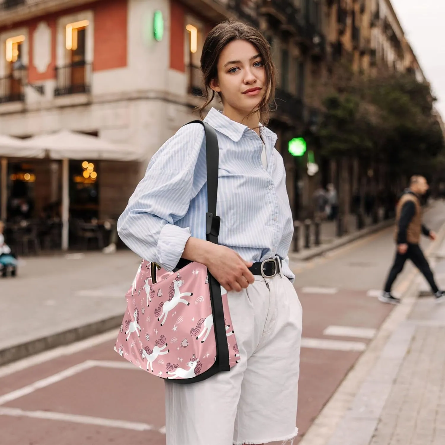Cute Unicorns Diamonds Pink Women Leather Handbags Hobo Large Purse Crossbody Animal Print Simple Shoulder Bag