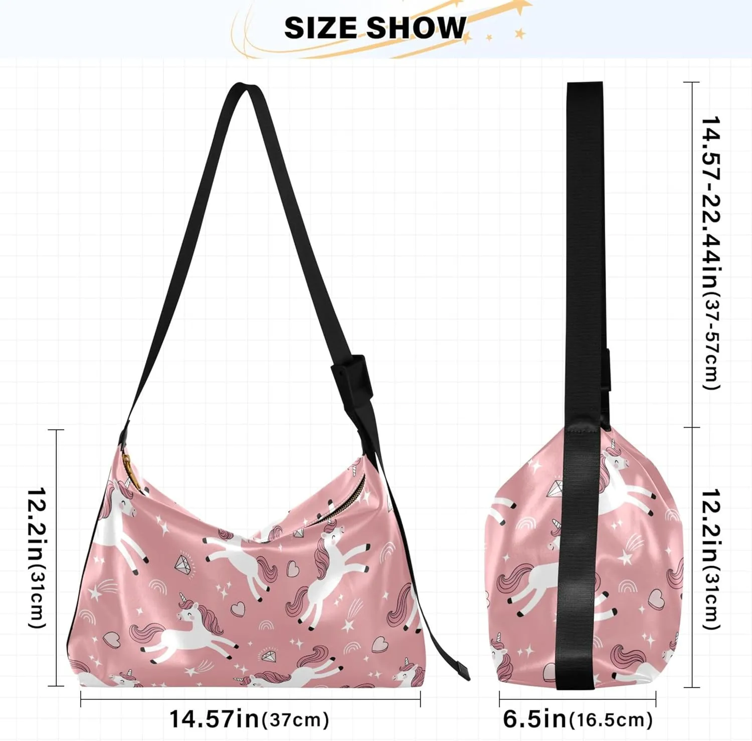 Cute Unicorns Diamonds Pink Women Leather Handbags Hobo Large Purse Crossbody Animal Print Simple Shoulder Bag