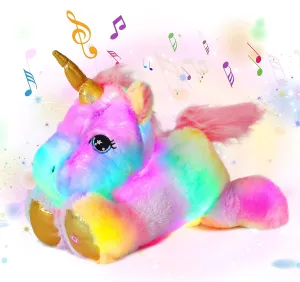 Cuteoy Musical Plush Unicorn Stuffed Animal Glowing LED Light-up Nightlight Toys Singing Lullabies Birthday Christmas Plushies Gifts for Kids Boys Girls,13"