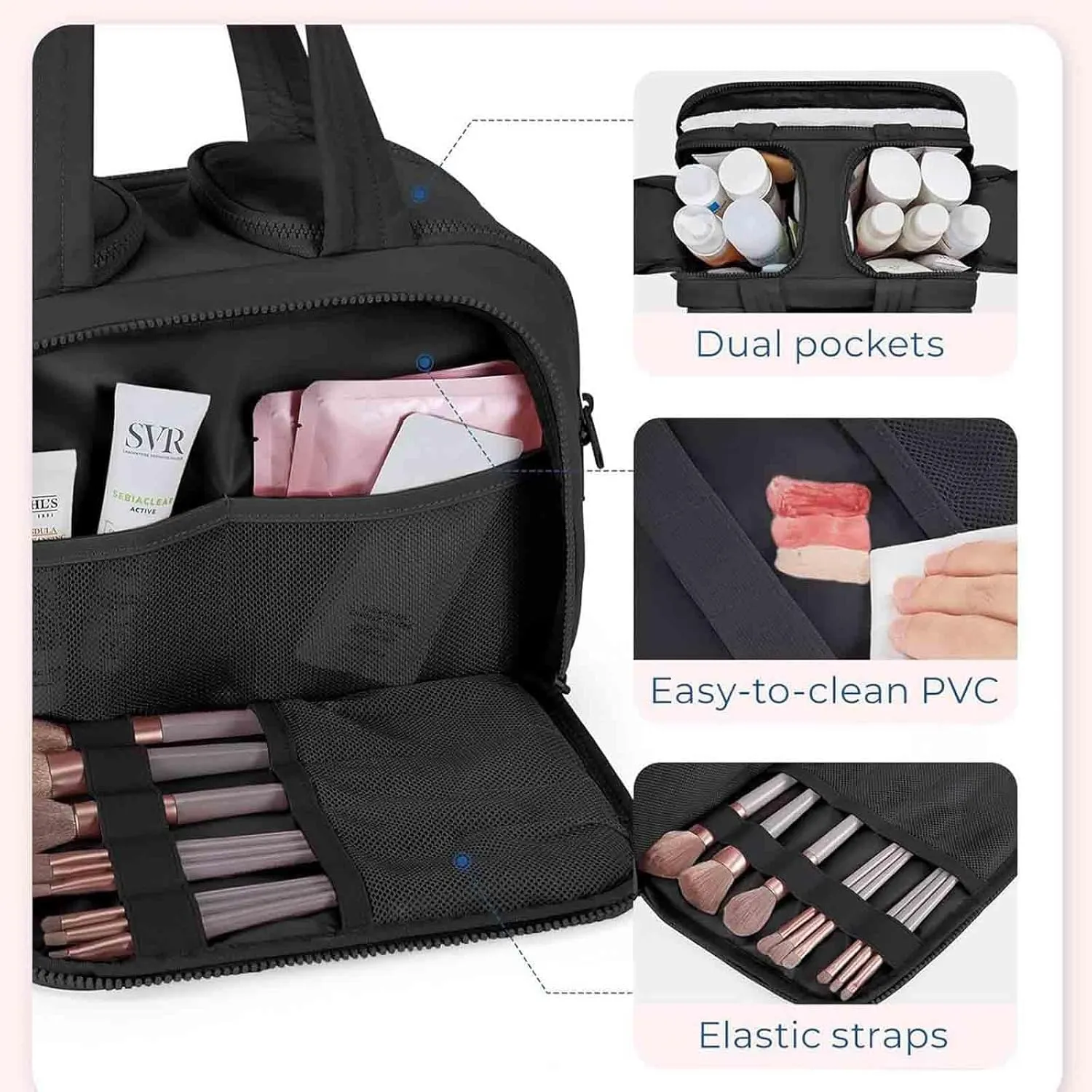 Decisive Makeup Bag, Elouva Toiletry Bag, Curetoaway Large Capacity Wide-Open Travel Cosmetic Bags, 4-in-1 Multi-Functional Waterproof Organizer Lightweight Portable, for Toiletries Storage (Khaki)