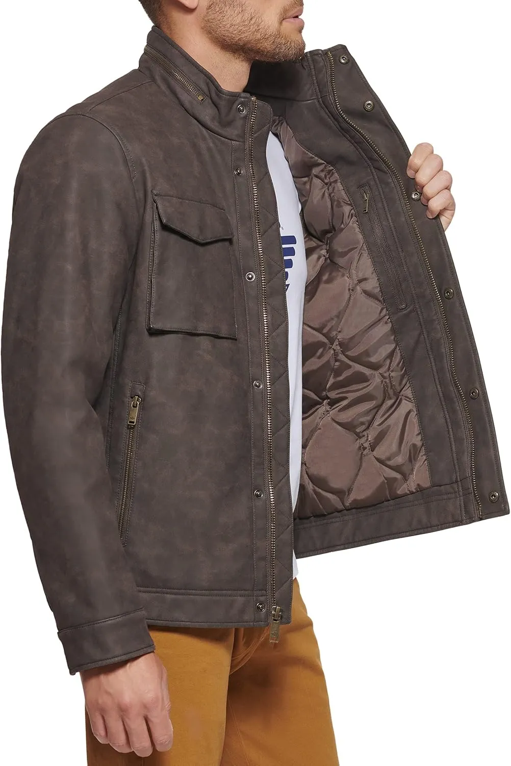 Dockers Men's Faux Leather Military Jacket