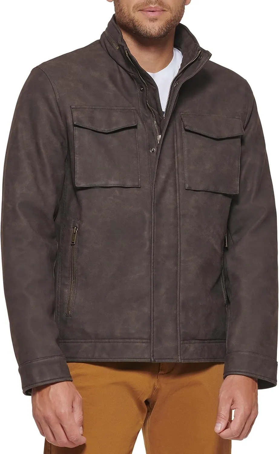Dockers Men's Faux Leather Military Jacket