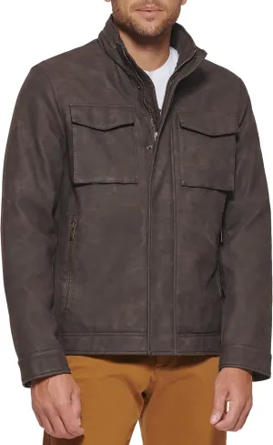Dockers Men's Faux Leather Military Jacket