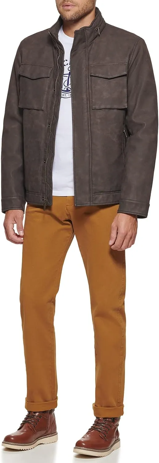 Dockers Men's Faux Leather Military Jacket