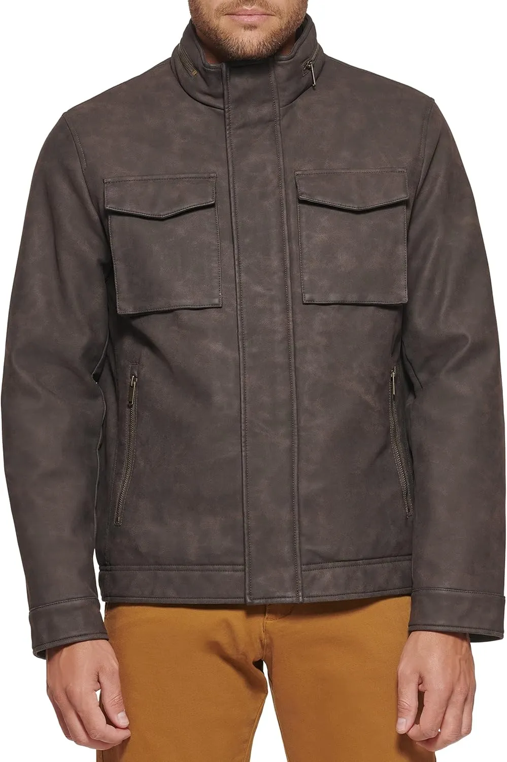 Dockers Men's Faux Leather Military Jacket