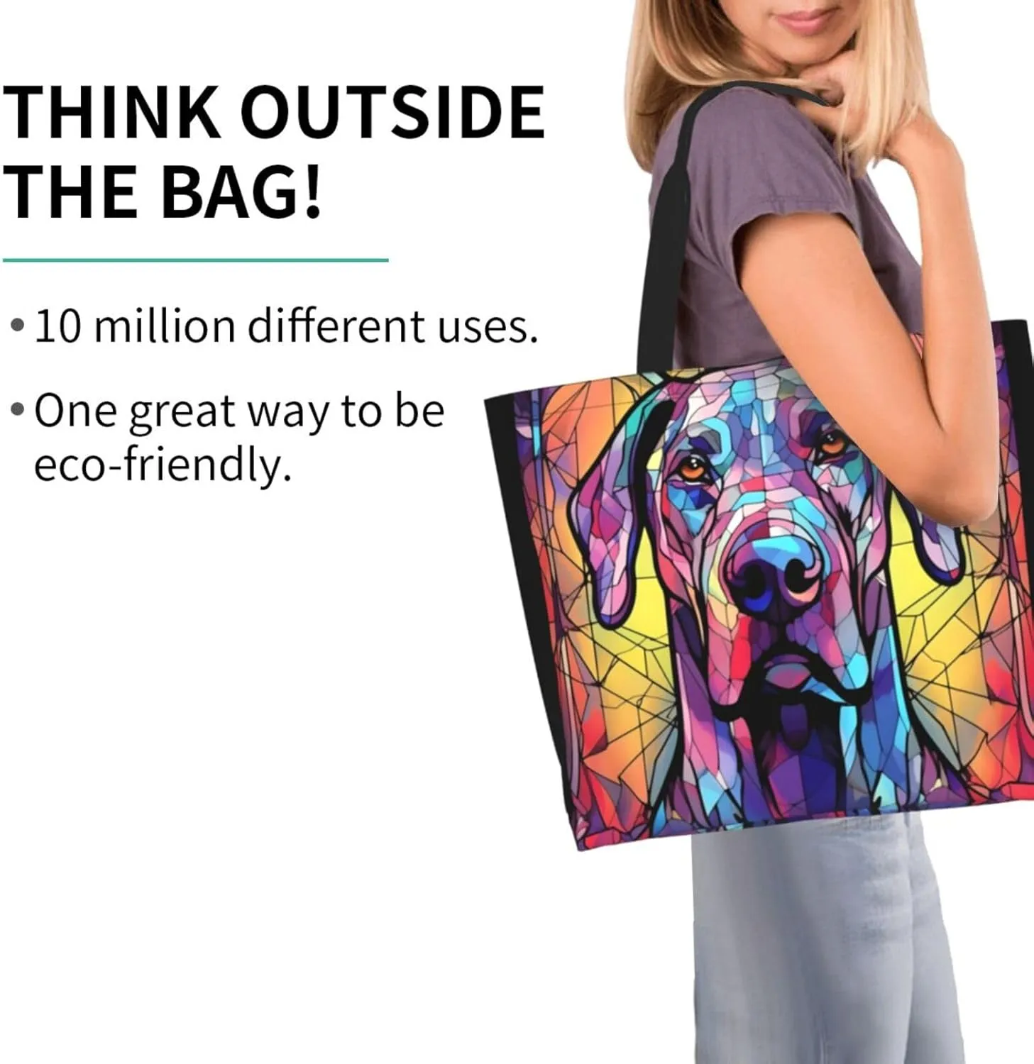 Dog Breed Glass Art Women Shoulder Handbags Reusable Large Capacity Casual Tote Bag
