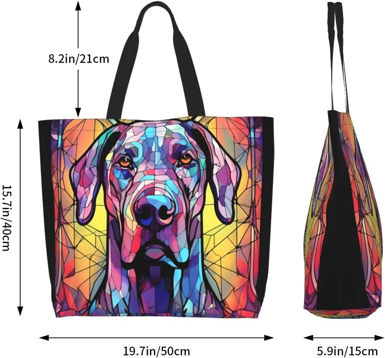 Dog Breed Glass Art Women Shoulder Handbags Reusable Large Capacity Casual Tote Bag