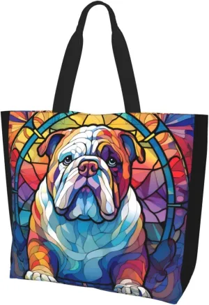 Dog Breed Glass Art Women Shoulder Handbags Reusable Large Capacity Casual Tote Bag