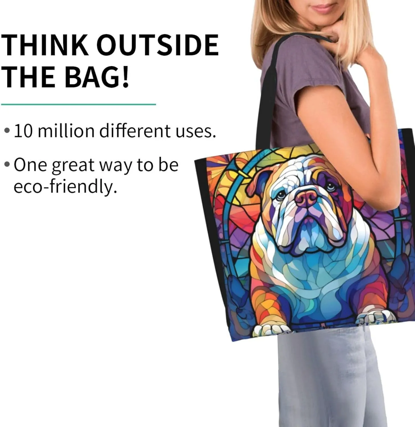 Dog Breed Glass Art Women Shoulder Handbags Reusable Large Capacity Casual Tote Bag