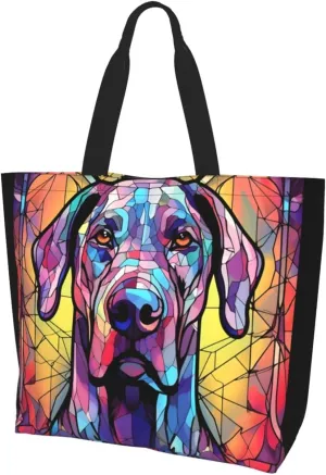 Dog Breed Glass Art Women Shoulder Handbags Reusable Large Capacity Casual Tote Bag
