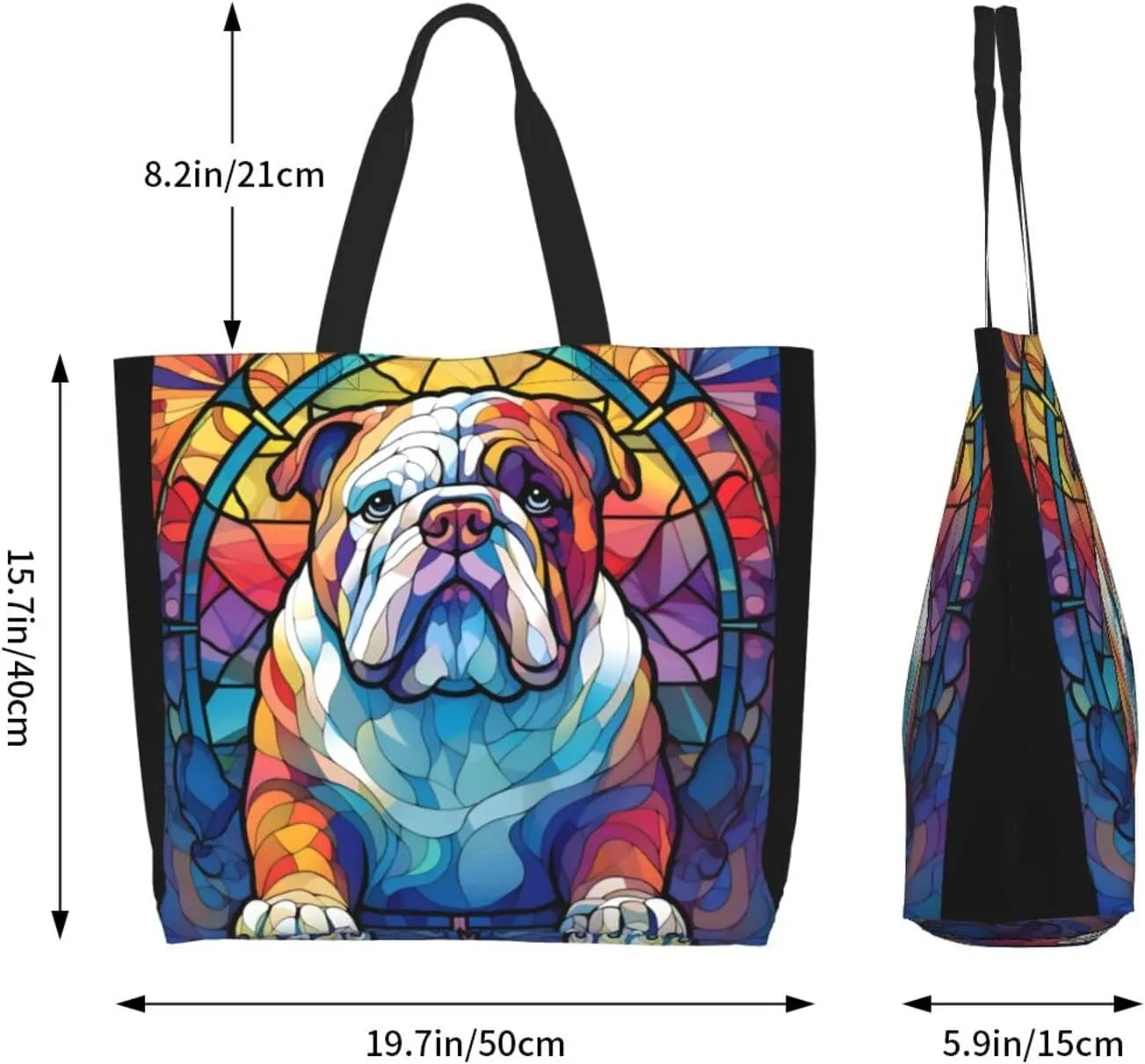 Dog Breed Glass Art Women Shoulder Handbags Reusable Large Capacity Casual Tote Bag
