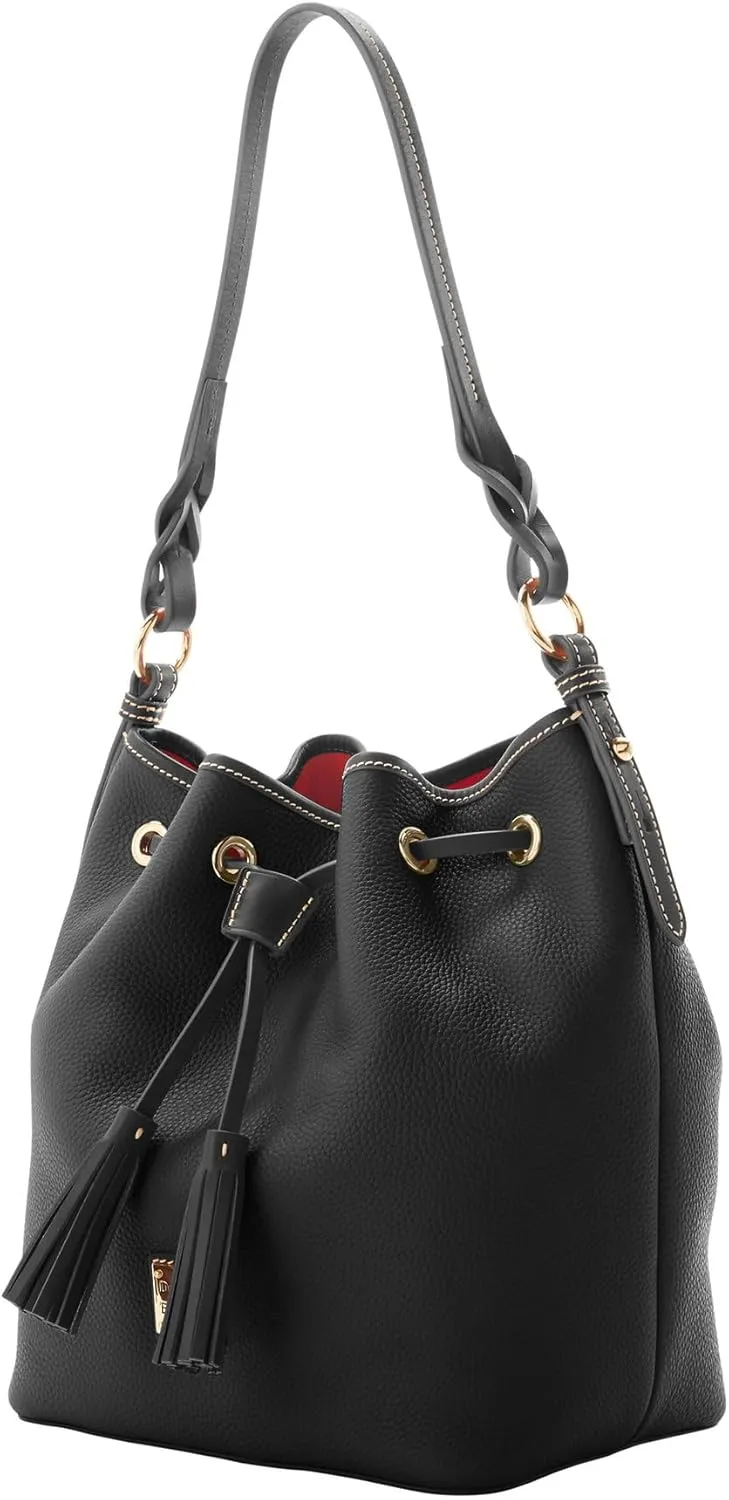 Dooney & Bourke Bucket Bags for Women, Pebble Grain Tasha Large Leather Shoulder Bag with Drawstring Cinch Closure