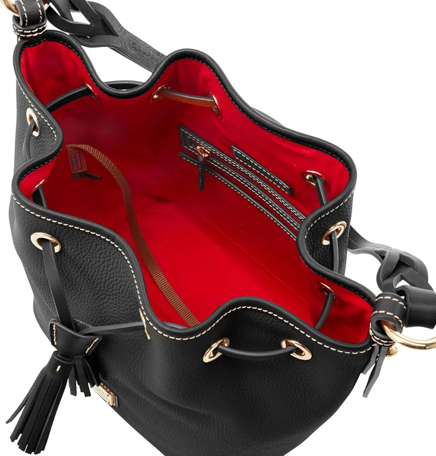 Dooney & Bourke Bucket Bags for Women, Pebble Grain Tasha Large Leather Shoulder Bag with Drawstring Cinch Closure