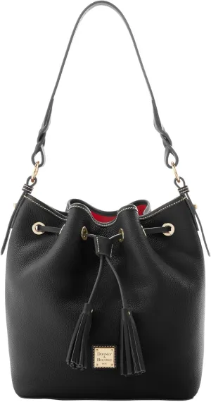 Dooney & Bourke Bucket Bags for Women, Pebble Grain Tasha Large Leather Shoulder Bag with Drawstring Cinch Closure