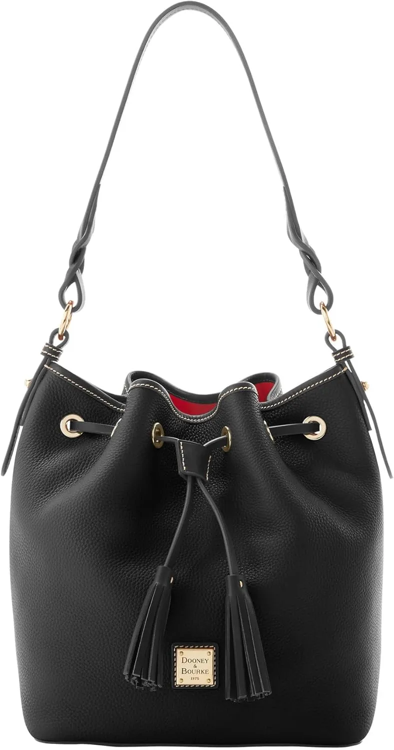 Dooney & Bourke Bucket Bags for Women, Pebble Grain Tasha Large Leather Shoulder Bag with Drawstring Cinch Closure