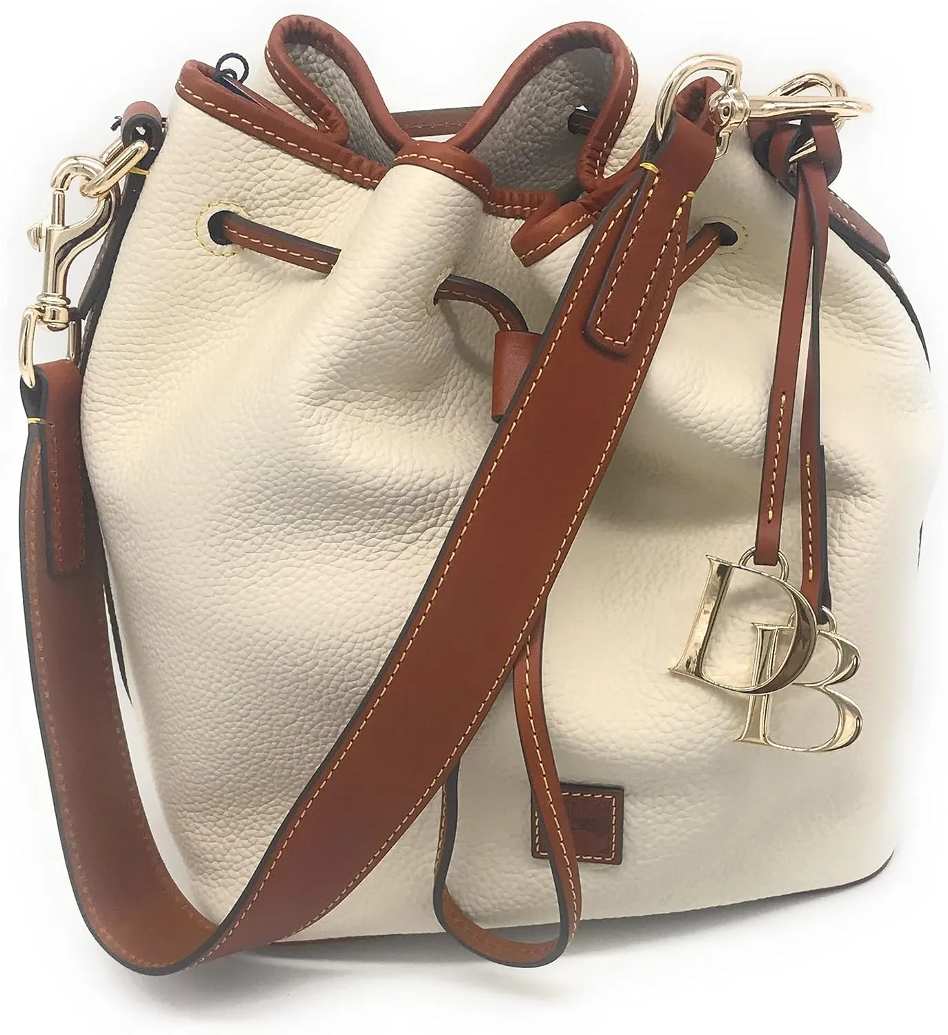 Dooney & Bourke Women's Drawstring in Pebble Grain Leather, Large Sized Handbag with Drawstring Closure, White