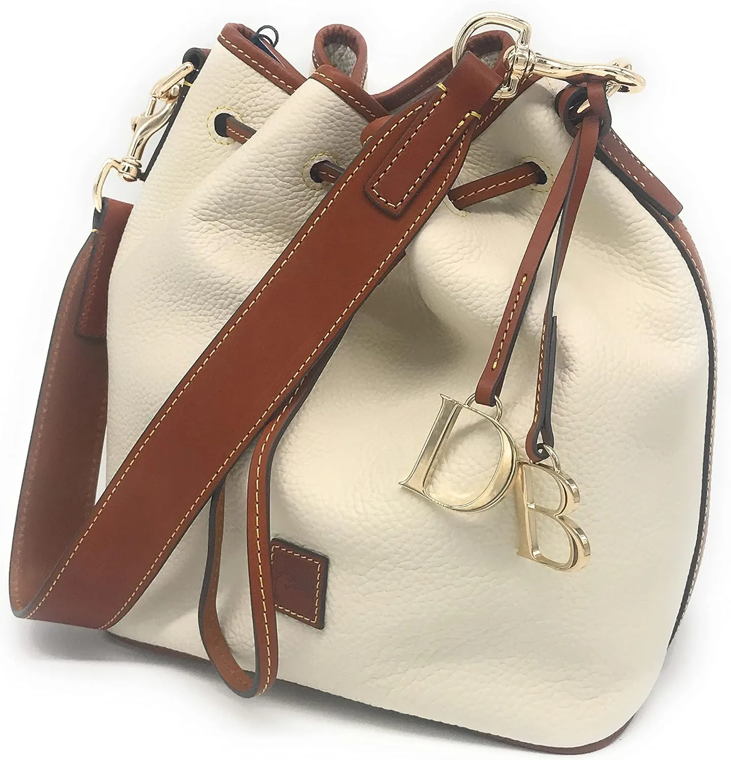 Dooney & Bourke Women's Drawstring in Pebble Grain Leather, Large Sized Handbag with Drawstring Closure, White