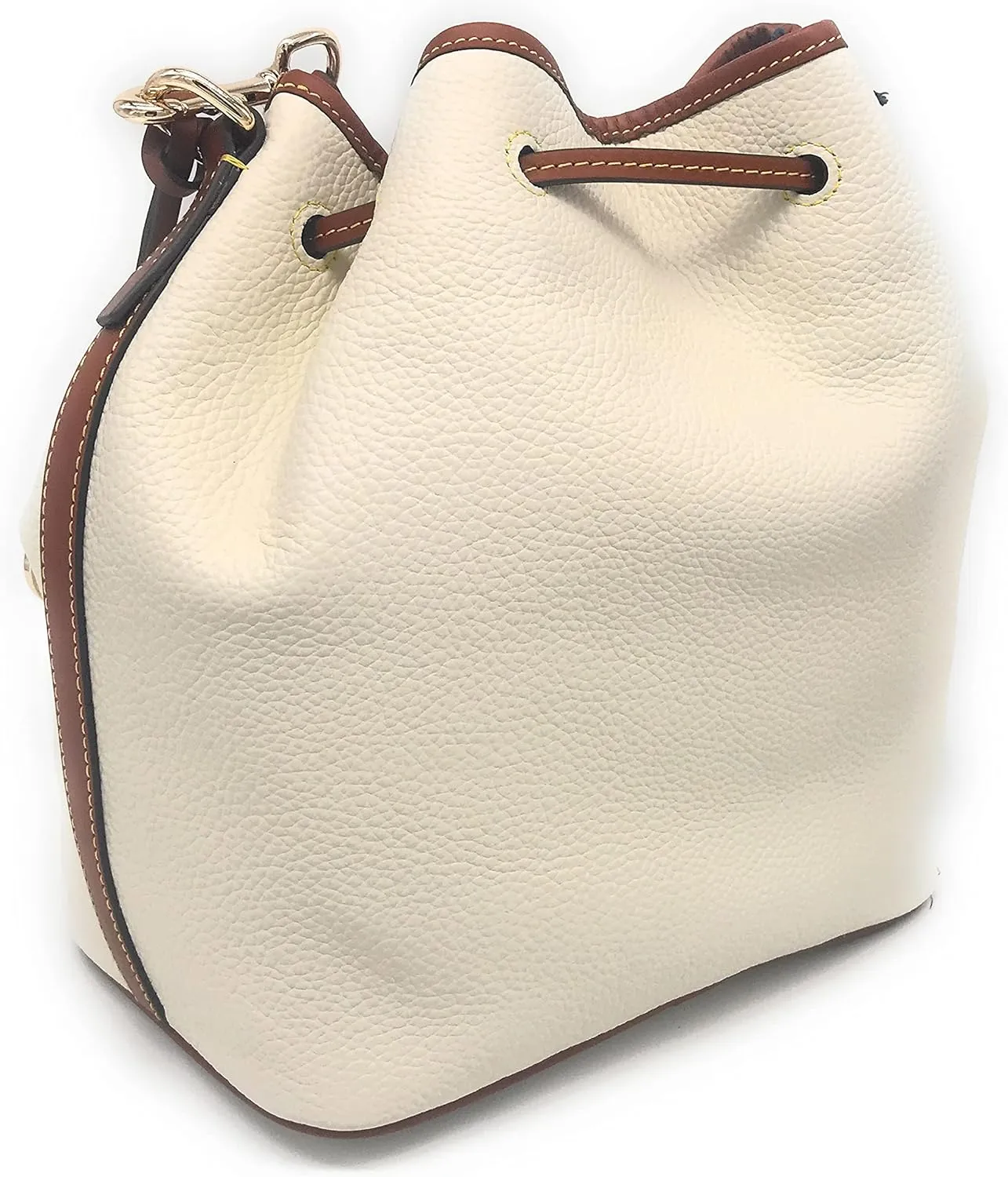 Dooney & Bourke Women's Drawstring in Pebble Grain Leather, Large Sized Handbag with Drawstring Closure, White