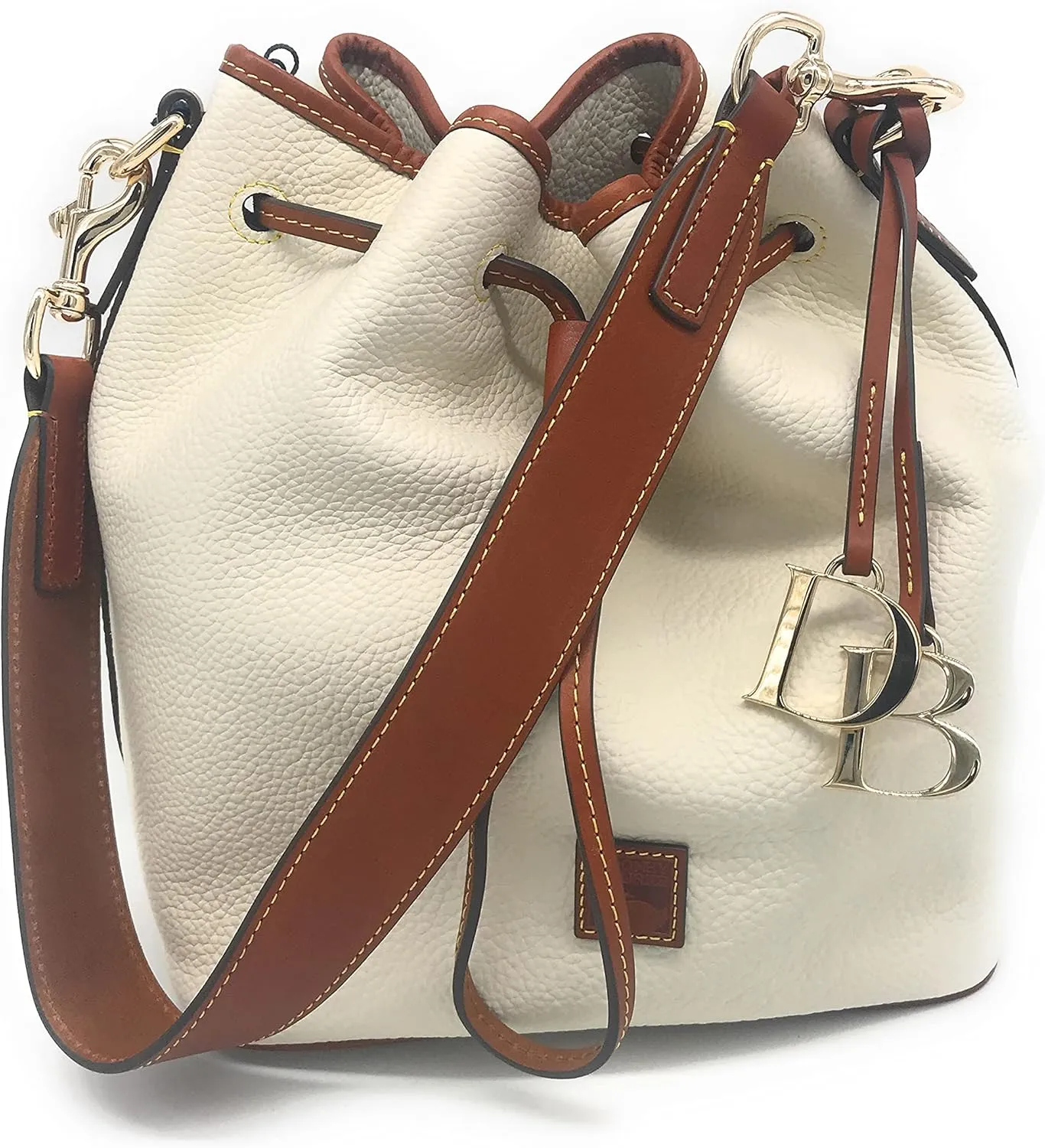Dooney & Bourke Women's Drawstring in Pebble Grain Leather, Large Sized Handbag with Drawstring Closure, White