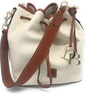 Dooney & Bourke Women's Drawstring in Pebble Grain Leather, Large Sized Handbag with Drawstring Closure, White