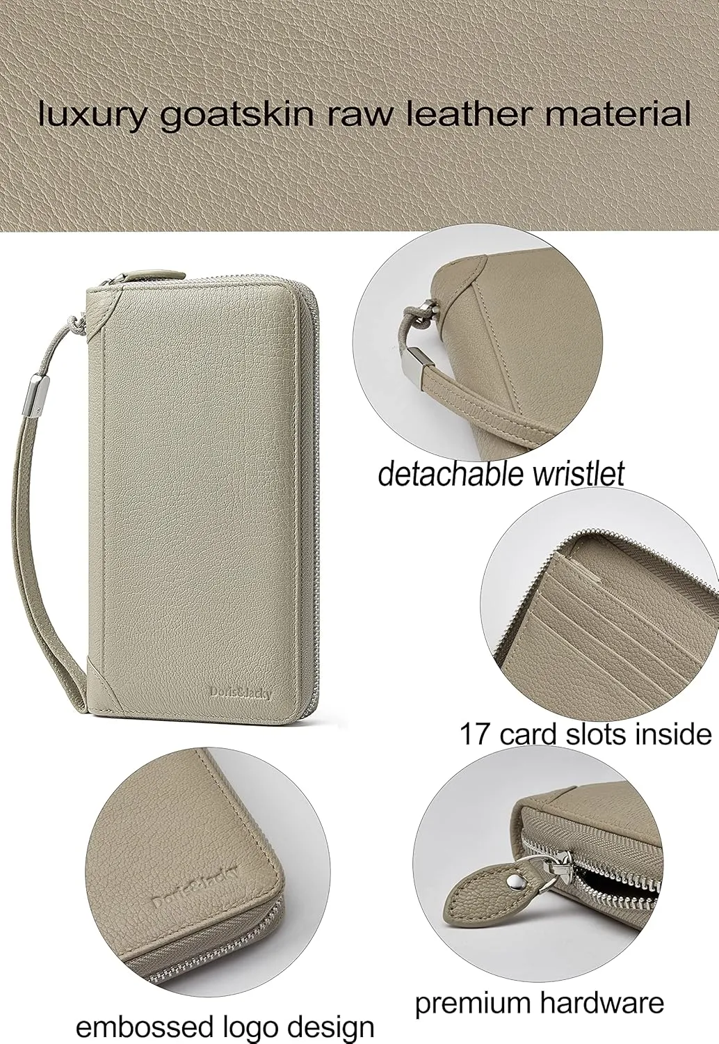 DORIS&JACKY Women Leather Wallet Rfid Blocking Large Capacity Zipper Around Travel Wristlet Bags