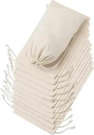 DR 100 Percent Cotton Muslin Drawstring Bags 12-Pack For Storage Pantry Gifts - Unbleached (7 x 12 inch, Beige)